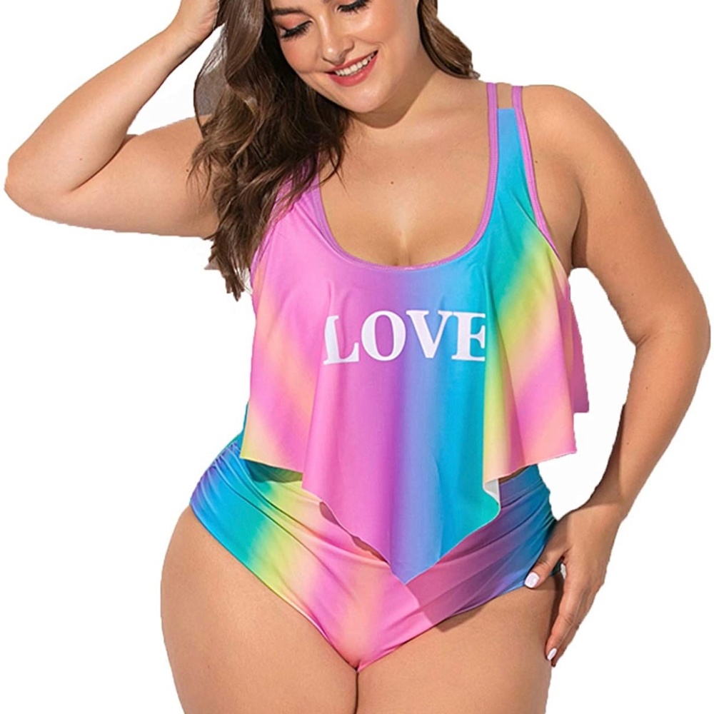 NWOT Plus Rainbow Love High Waist Bikini XXL